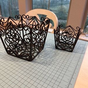 2 Southern Living Dark metal Baskets with Intricate Scrollwork
